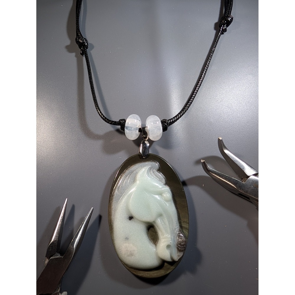 Amazonite Horse Carving Succor Creek Jasper Necklace Adjustable Equestrian